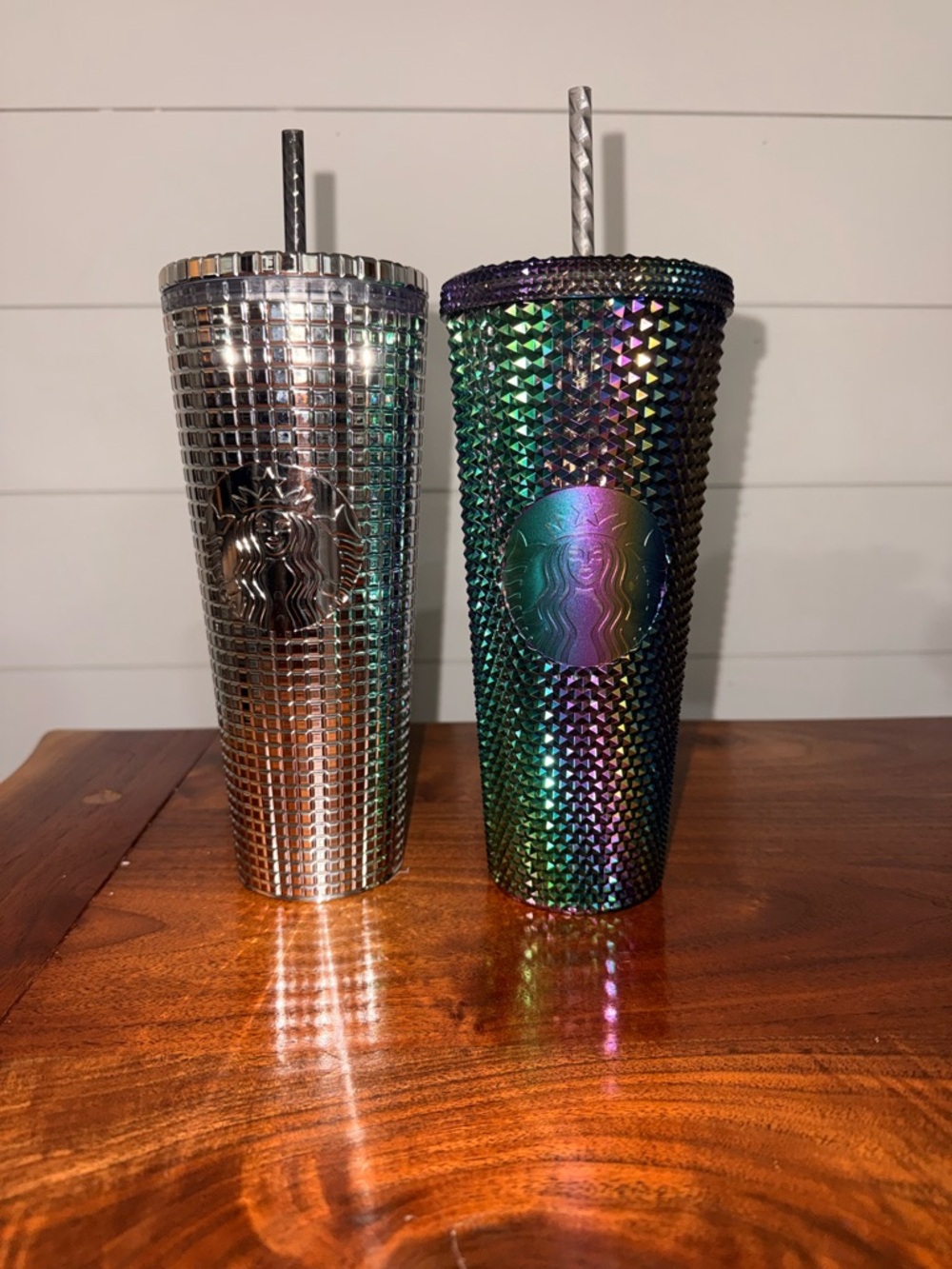 Starbucks Studded Cold Cups - Silver & Iridescent Green-Blue
